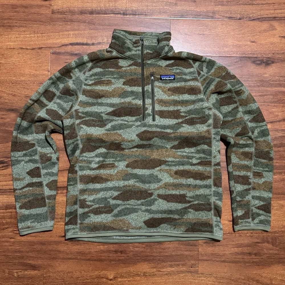 Patagonia Better Sweater Fleece Jacket Men Medium Camo Green 1/4 Zip Outdoor